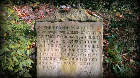 Marker for two slain women who were supposedly convicted of being spies during the second year of the Civil War. Photo take by Steven Adams, November 11, 2013.