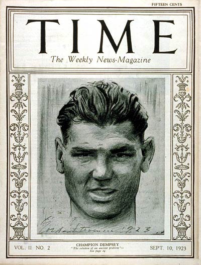 Jack Dempsey on the cover of TIME Magazine (circa September 10th, 1923).