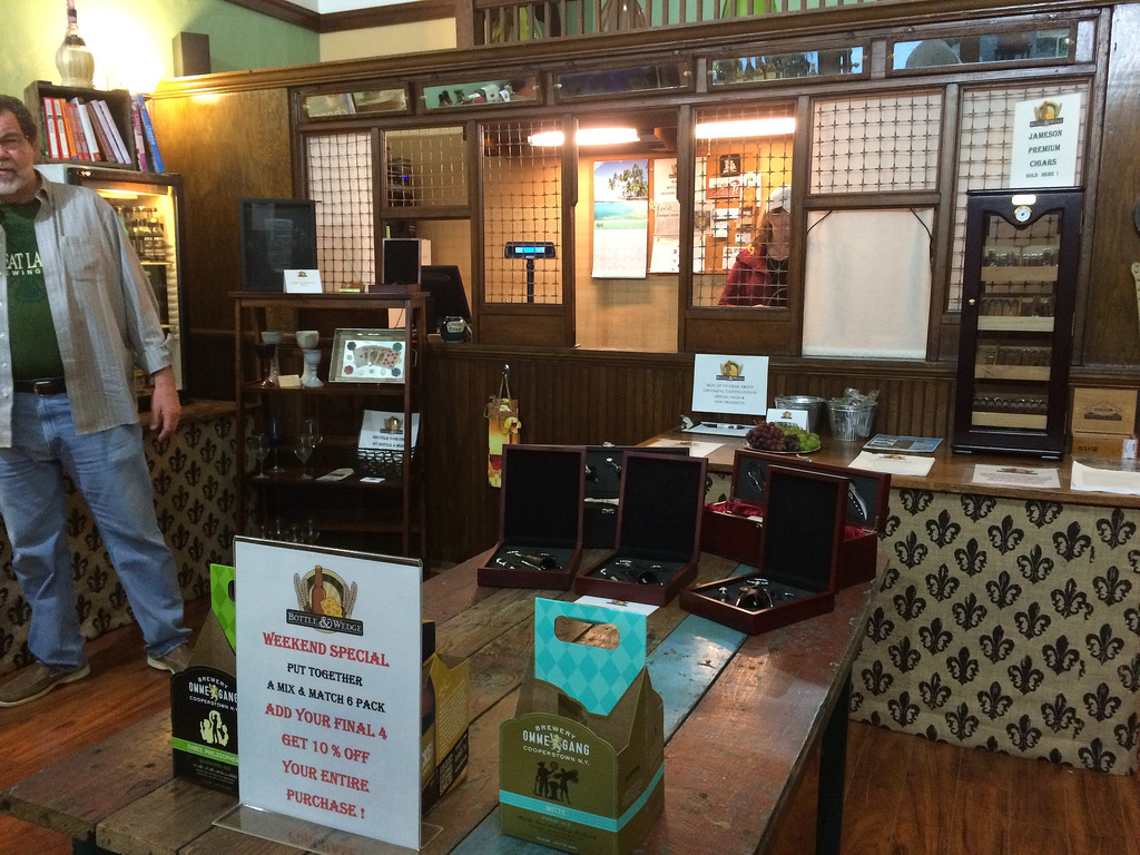 The preserved teller cages on the first floor retail space.