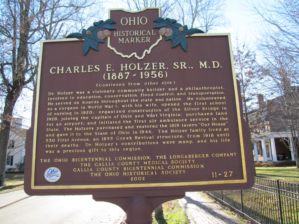 This historic marker is located near the location of the First Avenue Holzer Hospital and tells the story of the Holzer family's contributions to Gallipolis. 