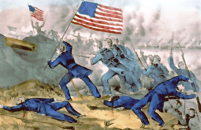 Painting of the battle of Roanoke Island.
