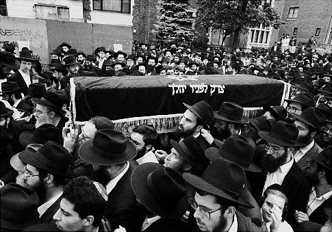 Casket carrying body of Yankel Rosenbaum, 29-year-old Jewish Australian student doing research in New York who was killed during the riots.