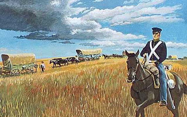 Depiction of a Dragoon Soldier Escorting a Wagon Train