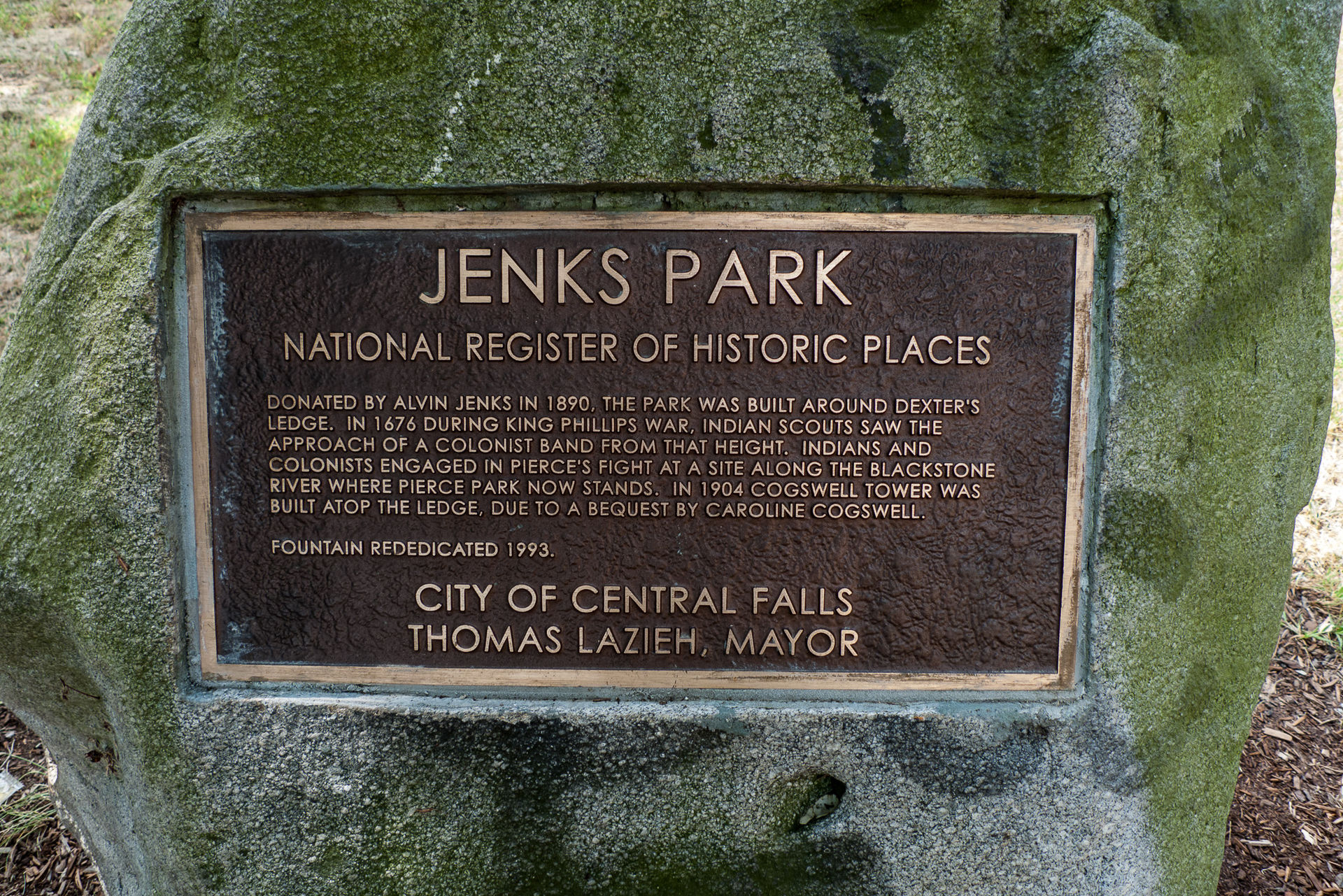 The National Register of Historic Places plaque commemorates the park's historical importance