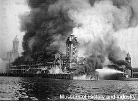 The Fireboat Duwamish fighting the 1914 Grand Trunk Pacific Dock fire