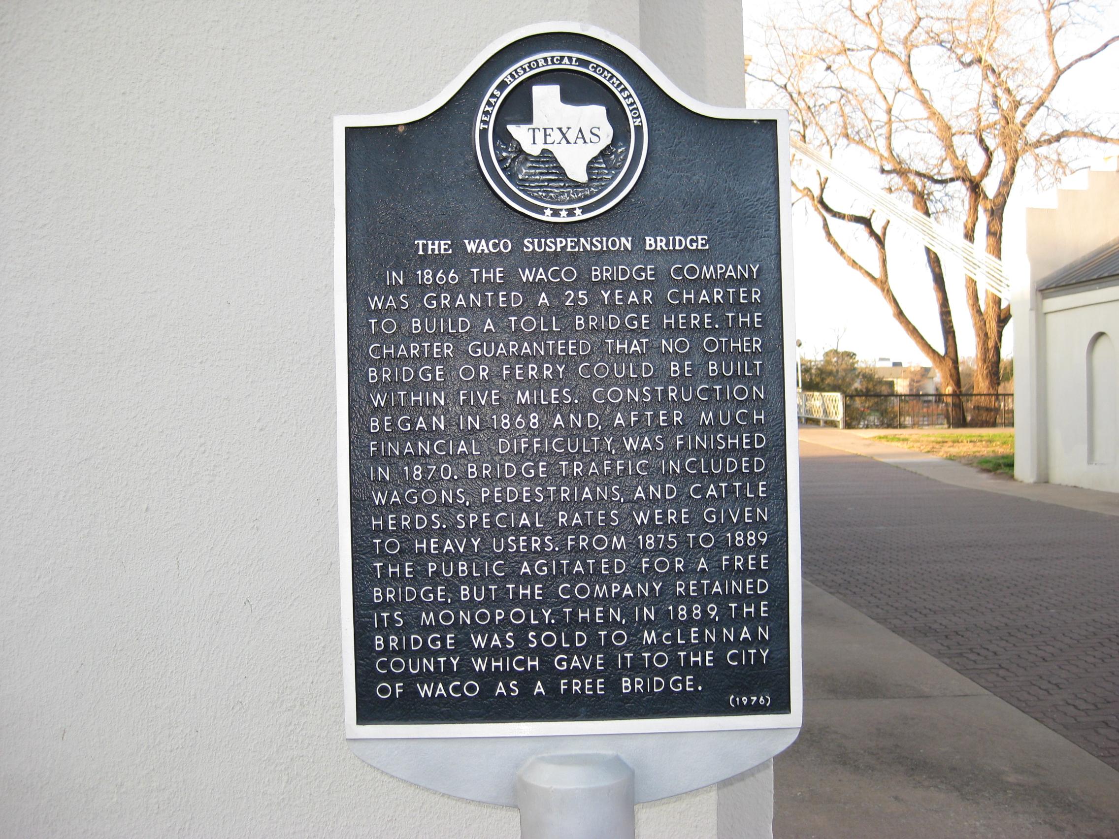 Waco Suspension Bridge Marker