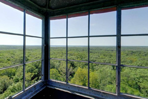 A view from inside the room at the top of the tower