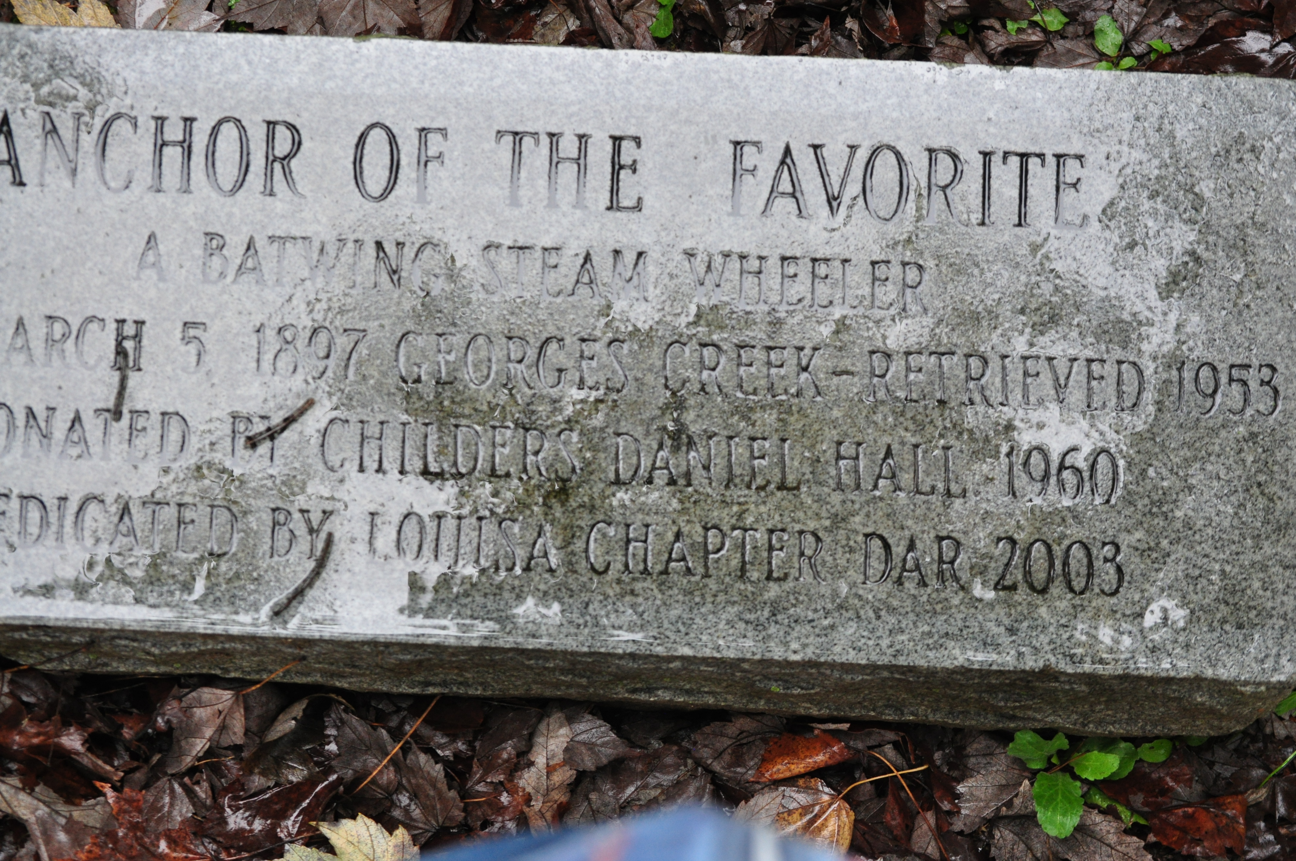 The Anchor from The Favorite A Batwing Steam Wheeler located in Louisa, KY Plaque