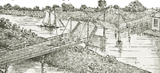 Drawing depicting the destruction of the western portion of the bridge in 1845