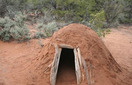 A sweat lodge.and hogan.