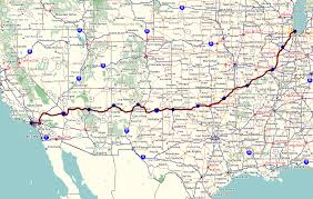 A map of Route 66 spanning from Chicago, Illinois to Los Angeles, California. 
