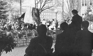 The memorial fountain in the center of campus in 1972.
