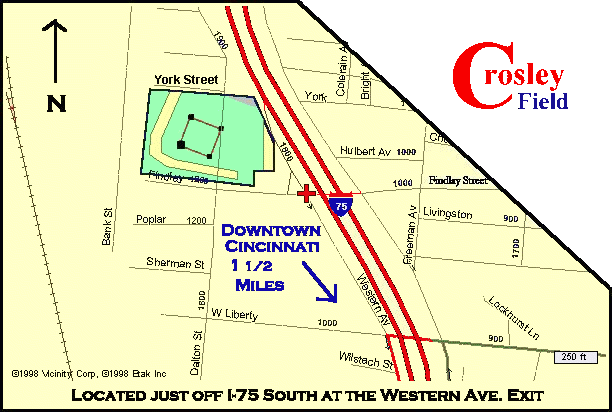 Map Showing Where Crosley Field was Located Before Destruction in 1972