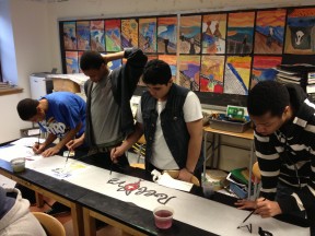 Students at Brooklyn High School for Law & Tech work with a MoCADA Teaching Artist.
