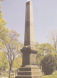 This obelisk at Green-Wood Cemetery near Fifth Avenue and 25th Street in Brooklyn was built to honor the memory of 103 victims who were burnt beyond recognition and buried in a mass grave. 