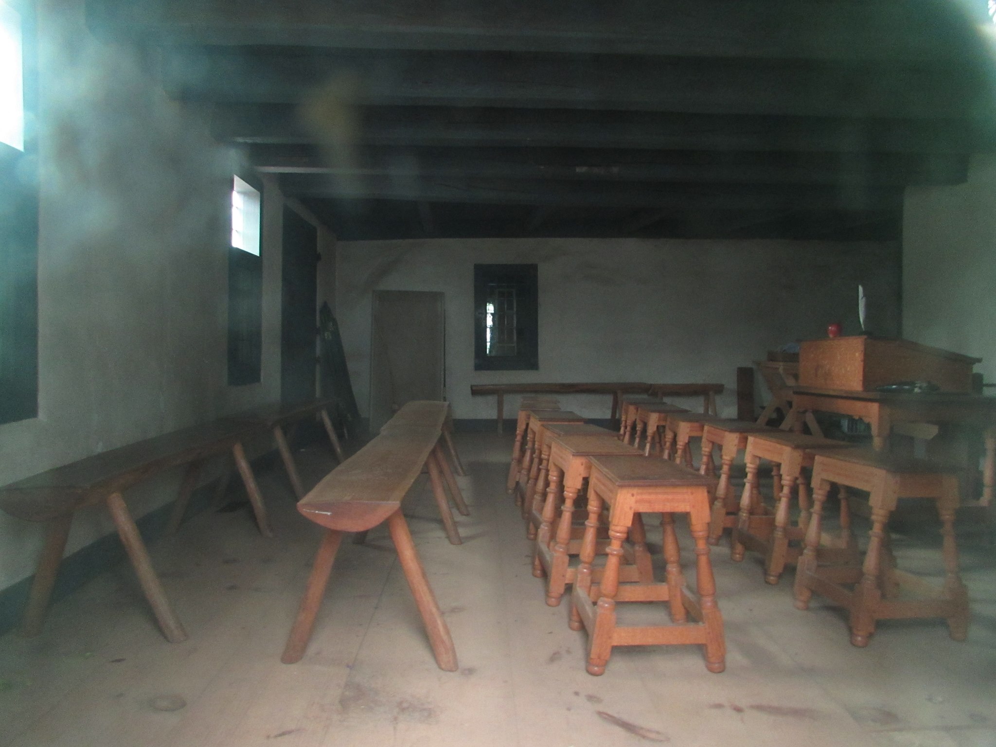 The building is used as a historic site and made to resemble its colonial appearance as a school and meeting house.