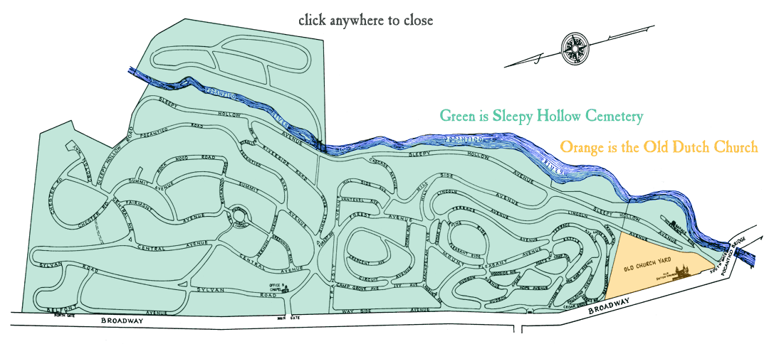 Sleepy Hollow Cemetery map and portion for the Old Dutch Church
