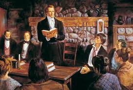 Painting depicting Joseph Smith Jr. leading in the formal organization of the church
