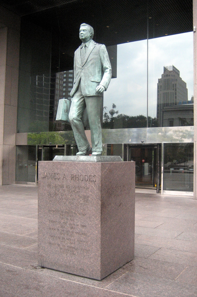 The Rhodes statue was moved from the statehouse to its present location in 1991. 