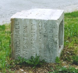 Cornerstone of Ward Hall, one of the only remaining pieces of the campus