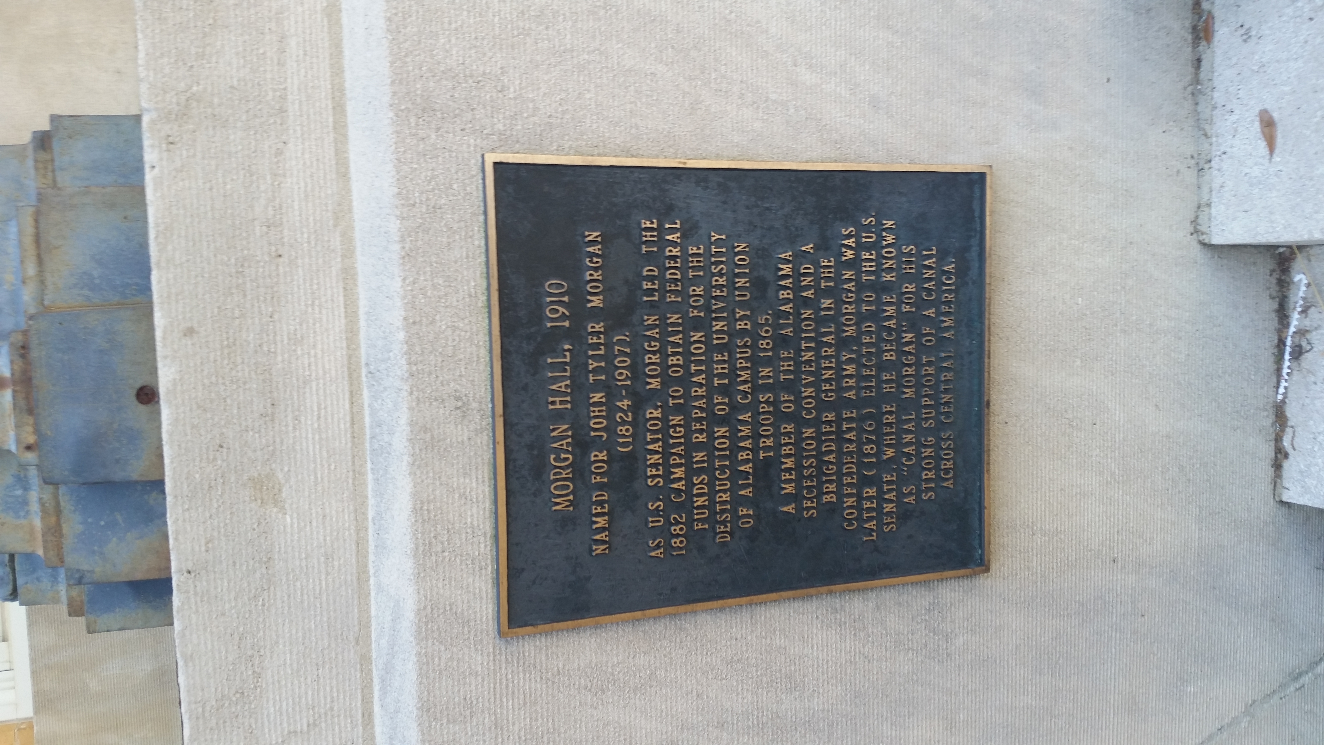 The plaque dedicated to John Tyler Morgan outside of Morgan hall