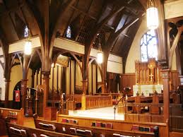 Interior of Trinity Episcopal Cathedral showing high gothic arches