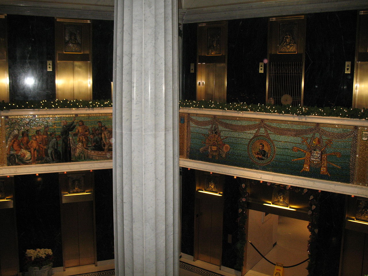 The lobby includes mosaics honoring Marquette that were made by Louis Comfort Tiffany-son of the famous jeweler Charles Tiffany. 