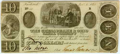 Transportation Issue, Chesapeake & Ohio Canal Company, Maryland, $10, 1840
