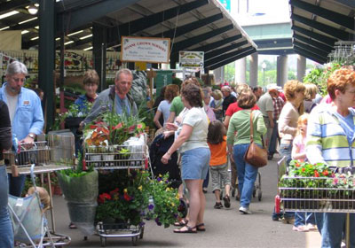 Capitol Market's exterior shopping area where local produce and goods are sold.
