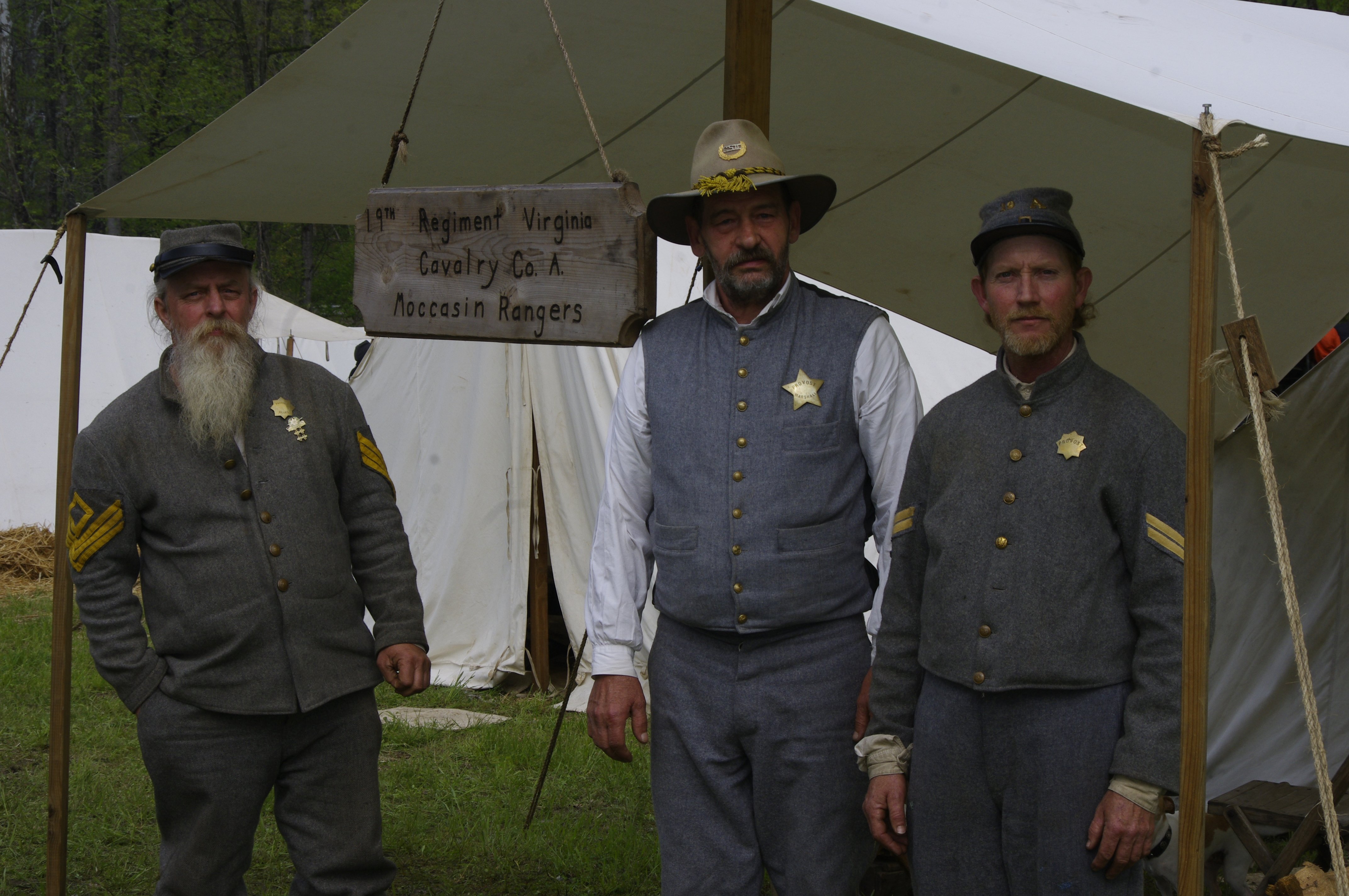 A group of reenactors portraying the Moccasin Rangers, a notorious group of bushwhackers that operated in West Virginia throughout the war.