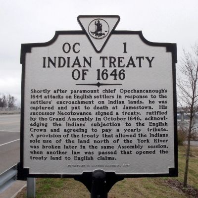 The official historical marker for the Indian Treaty of 1646