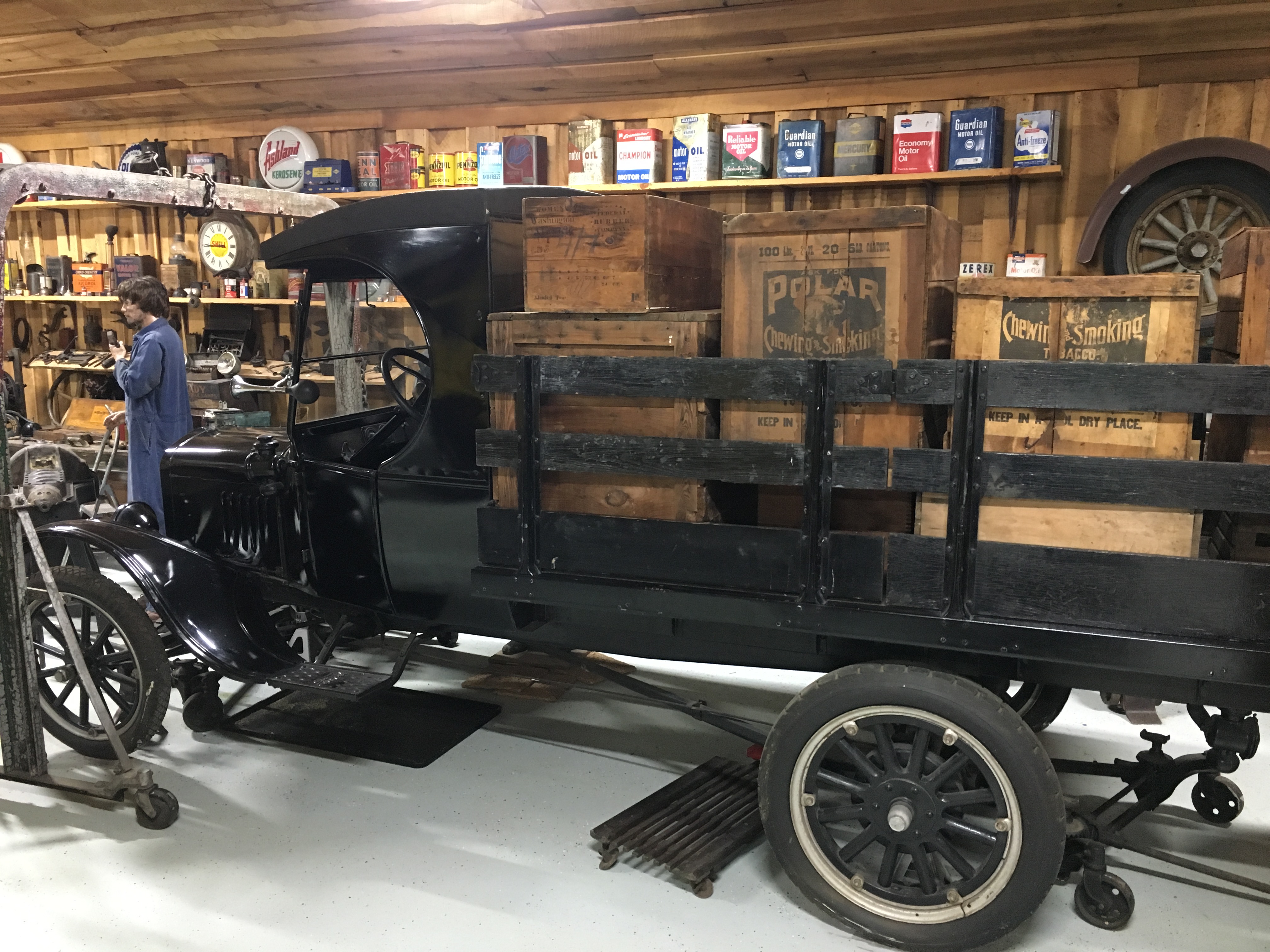 This Model TT is from 1921. It weighs around one ton and had a top speed of only 24 miles per hour. Customers purchased the truck without a bed, and had to build one themselves.