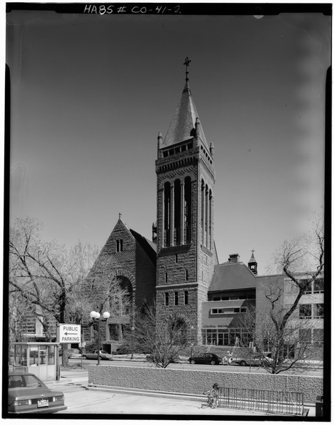 An undated Historical American Buildings Survey photo of the west front of Central Presbyterian Church.