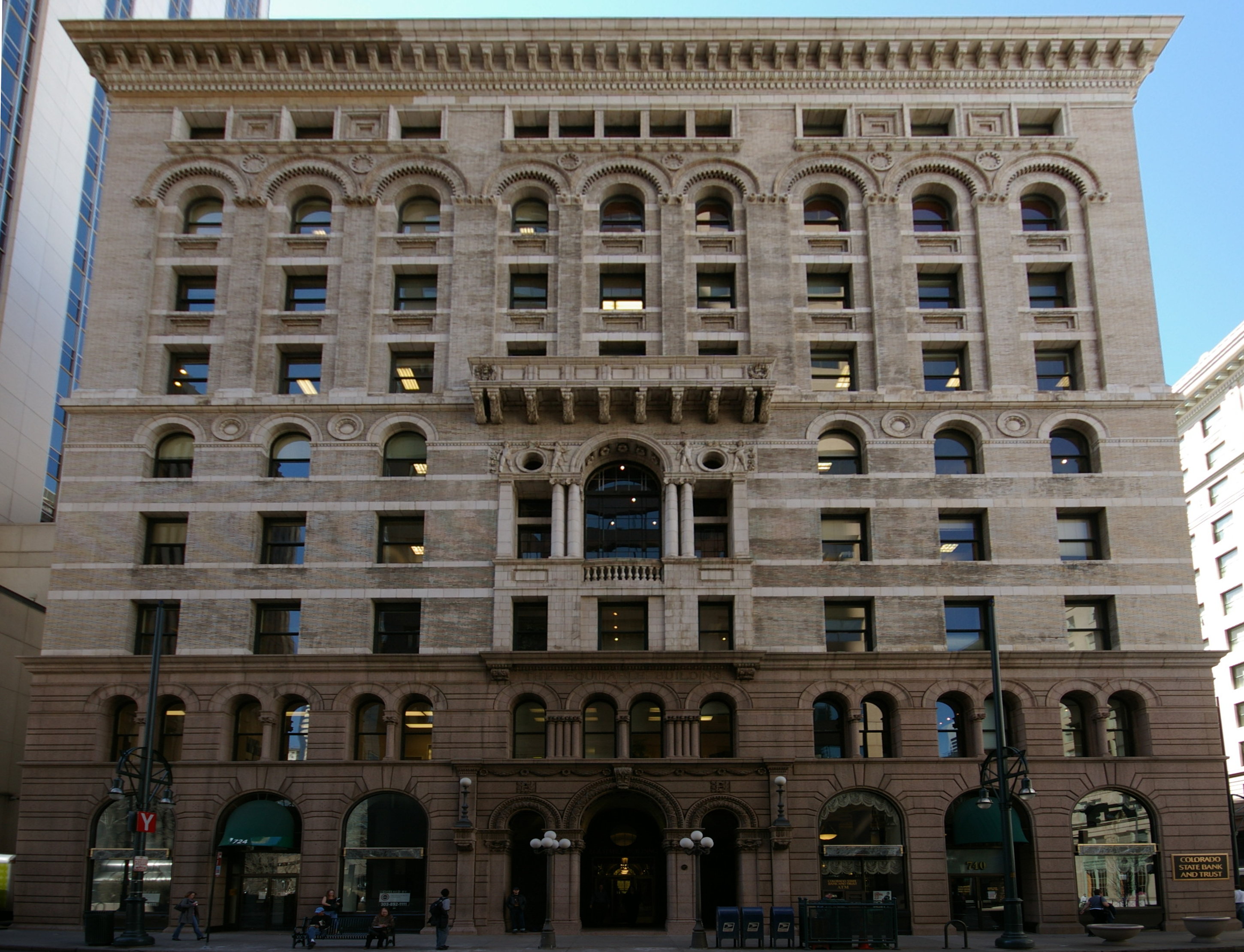 The Equitable Building, Denver's tallest building from 1892 to 1911, stands on a section of Seventeenth Street often known as the "Wall Street of the West".