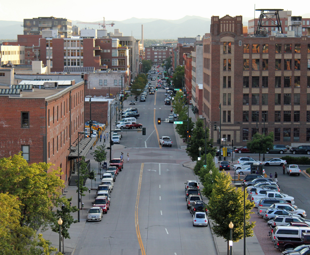 Wazee Street in lower downtown Denver, once the center of Denver's Chinatown, as it appears today from Coors Field. The anti-Chinese riot of October 31, 1880, broke out in the 1600 block. Photo by Jeffrey Beall. Licensed under Creative Commons.