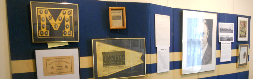 An exhibit on football at the University of Michigan