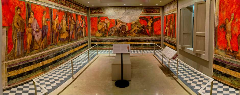 Reproductions of frescoes in Pompeii, Italy