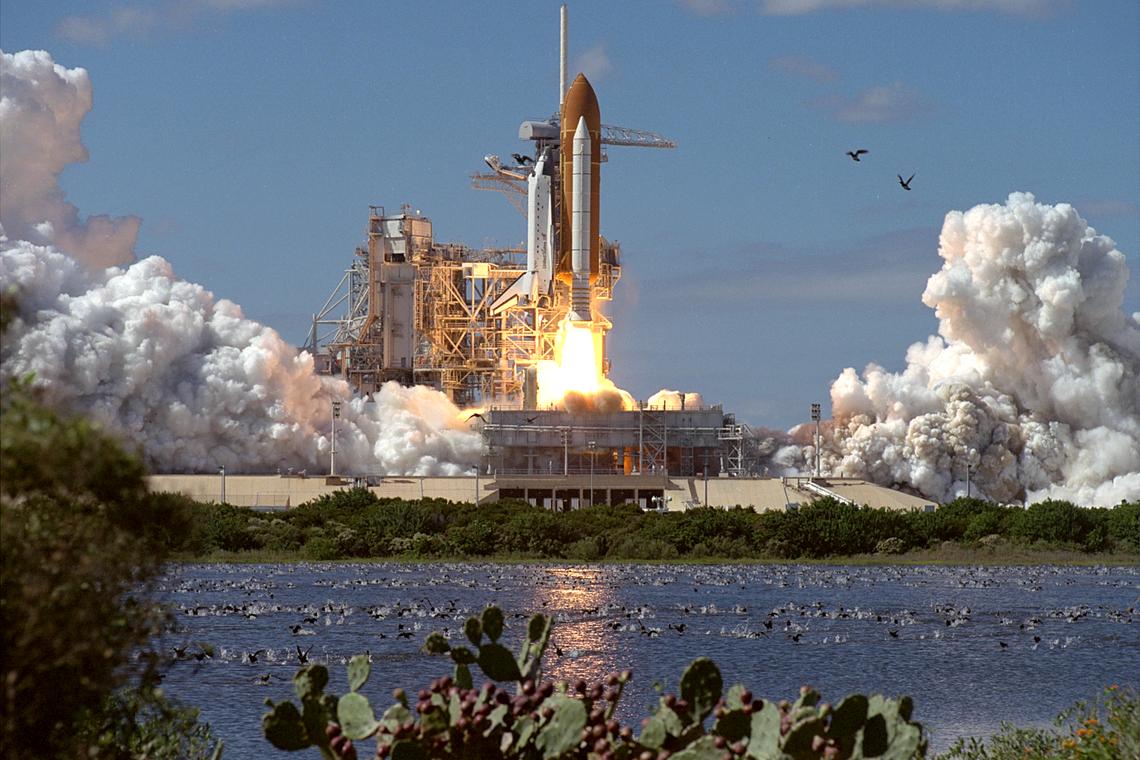 This image captures a shuttle taking off.