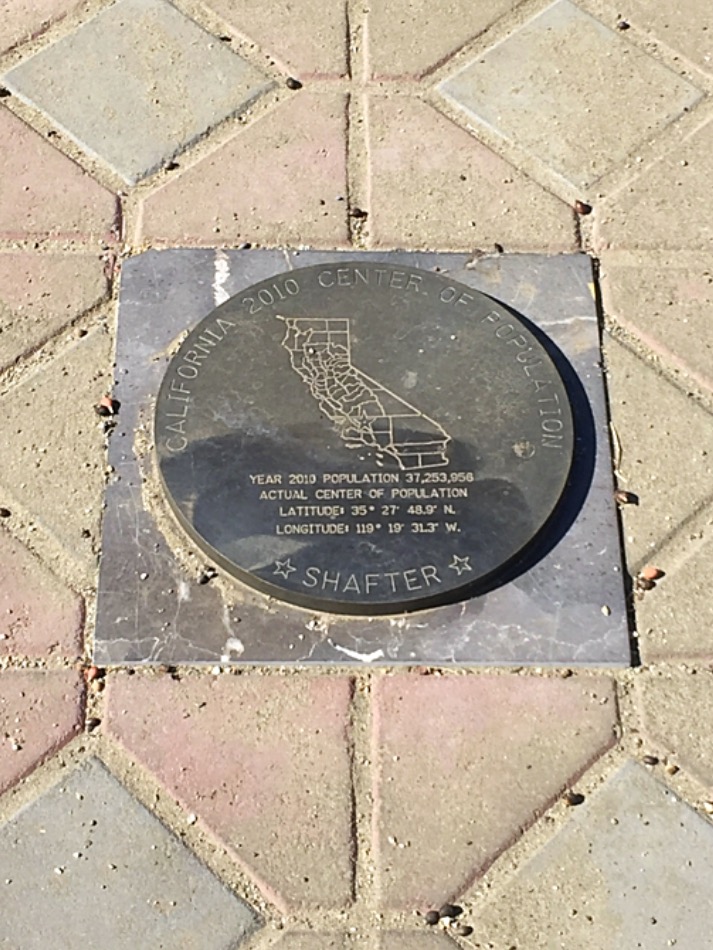 The 2010 California Center of Population Marker is located on the grounds of the depot