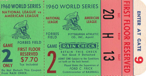 Ticket stub from the 1960 World Series
