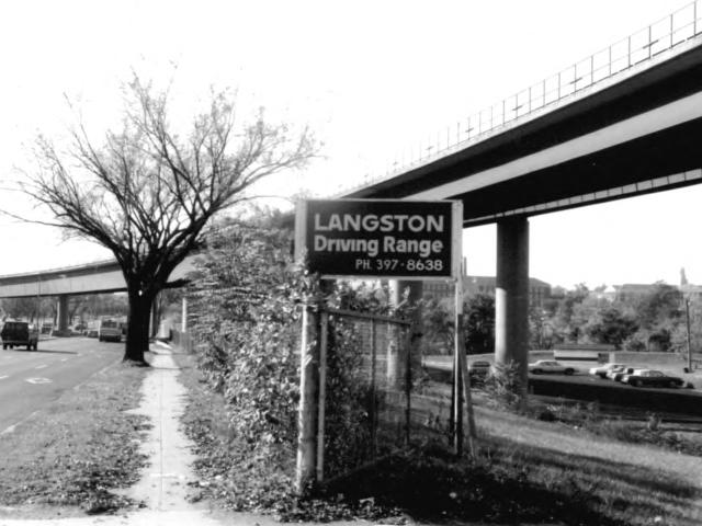 Langston Golf Course sign and motor vehicle entrance at 2600 Benning Road NE, Washington, D.C., 1991
