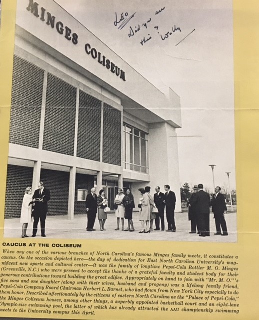 Minges Family Outside Coliseum
"From the Records of Leo W. Jenkins tenure as President and Chancellor. UA02-06. East Carolina University Archives, Joyner Library, Greenville, NC. 