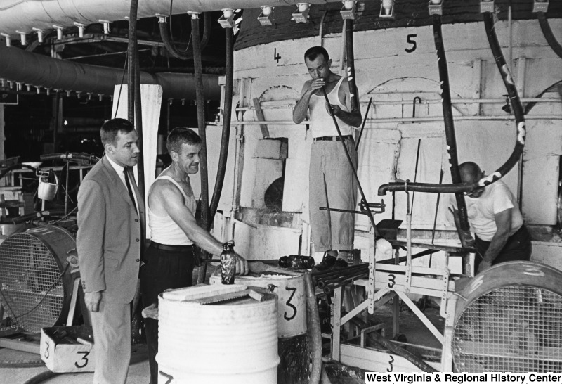 Glass Blowing at Seneca in the 1960s. Courtesy of the West Virginia and Regional History Center, WVU Libraries.