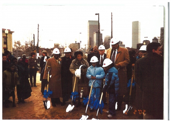 After three years of planing and raising funds, supporters break ground for the new library in 2002.
