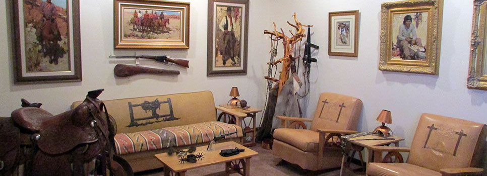 Various Western art and furniture on display