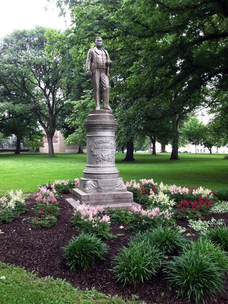 Created in 1889, this statue honors labor leader Thomas Armstrong. The monument resided in West Park until 1969 when it was hit be an automobile. The statue was repaired and moved to this location in 1975