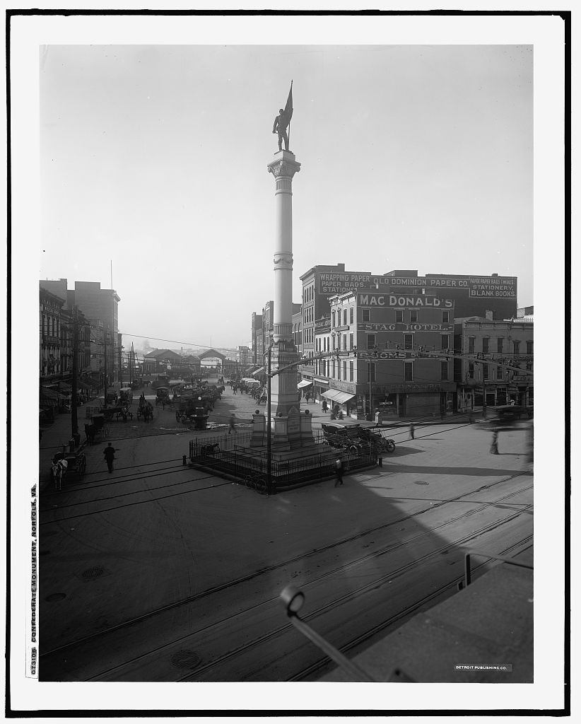 Confederate Monument, Norfolk, VA. (ca. 1910 to 1920)  Image courtesy of the Detroit Publishing Company Photograph Collection via the Library of Congress.