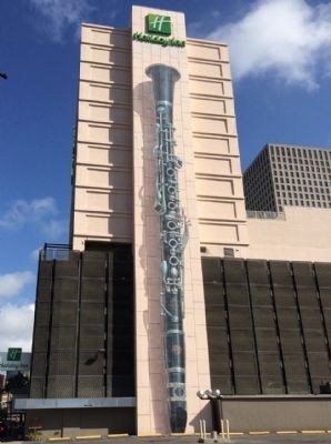 The large clarinet painted on the building