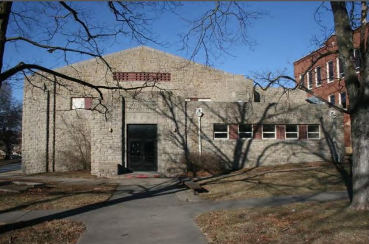 2013 photograph of south/ main elevation of Old Baldwin City Gymnasium by Stan Hernly (KSHS)