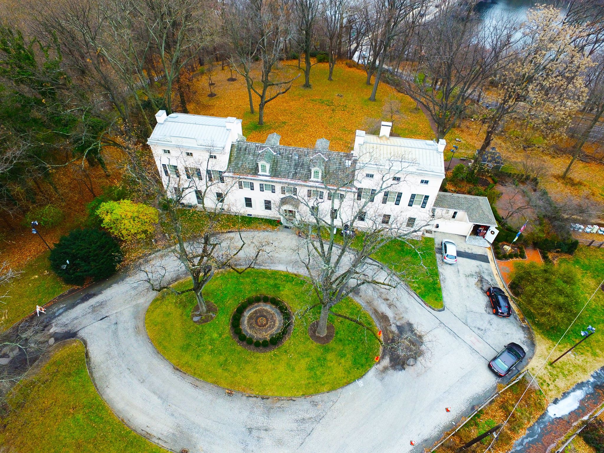 This overhead shot of the mansion reveals its size as well as the bucolic grounds that surround it.